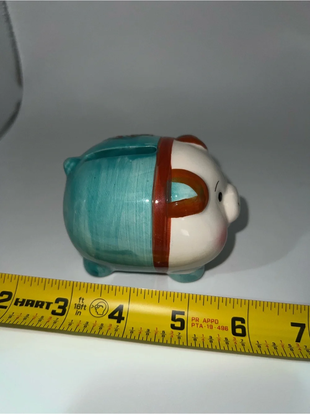 Ceramic Piggy Bank Figurine in Turquoise and White